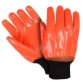 Fluorescent Orange PVC gloves smooth finish knit wrist